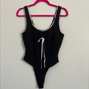 Chic Black Swimsuit with White Accents